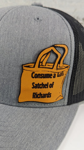 Leather Patch Trucker Hat - Consume a Satchel of Richards