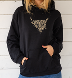 Highland cow yak embroidered women's sweatshirt Black