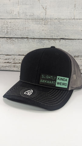 Slightly Awkward Kinda Weird Teal Leather Patch Trucker Hat - Unique Style Statement