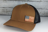 Color Stained Wood Leather US Flag Patch Hat