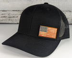 Color Stained Wood Leather US Flag Patch Hat