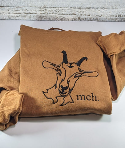 Meh Baby goat Carmel brown farm sweat shirt for Cross E Ranch