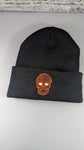 LED Wood Skull on Leather Patch Beanie