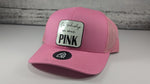 On Wednesdays we wear pink White leather patch trucker Pink hat