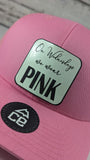 On Wednesdays we wear pink White leather patch trucker Pink hat