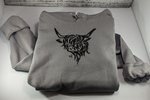 Highland cow yak cross e ranch embroidered sweatshirt Stone grey gray Black