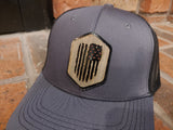 Wooden Tattered American Flag Patch Trucker Hat