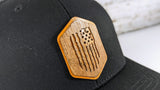 Wooden Tattered American Flag Patch Trucker Hat